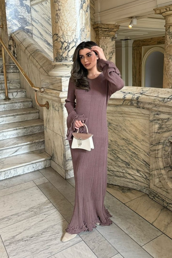 Ruffled Long Sleeve Fitted Maxi Dress