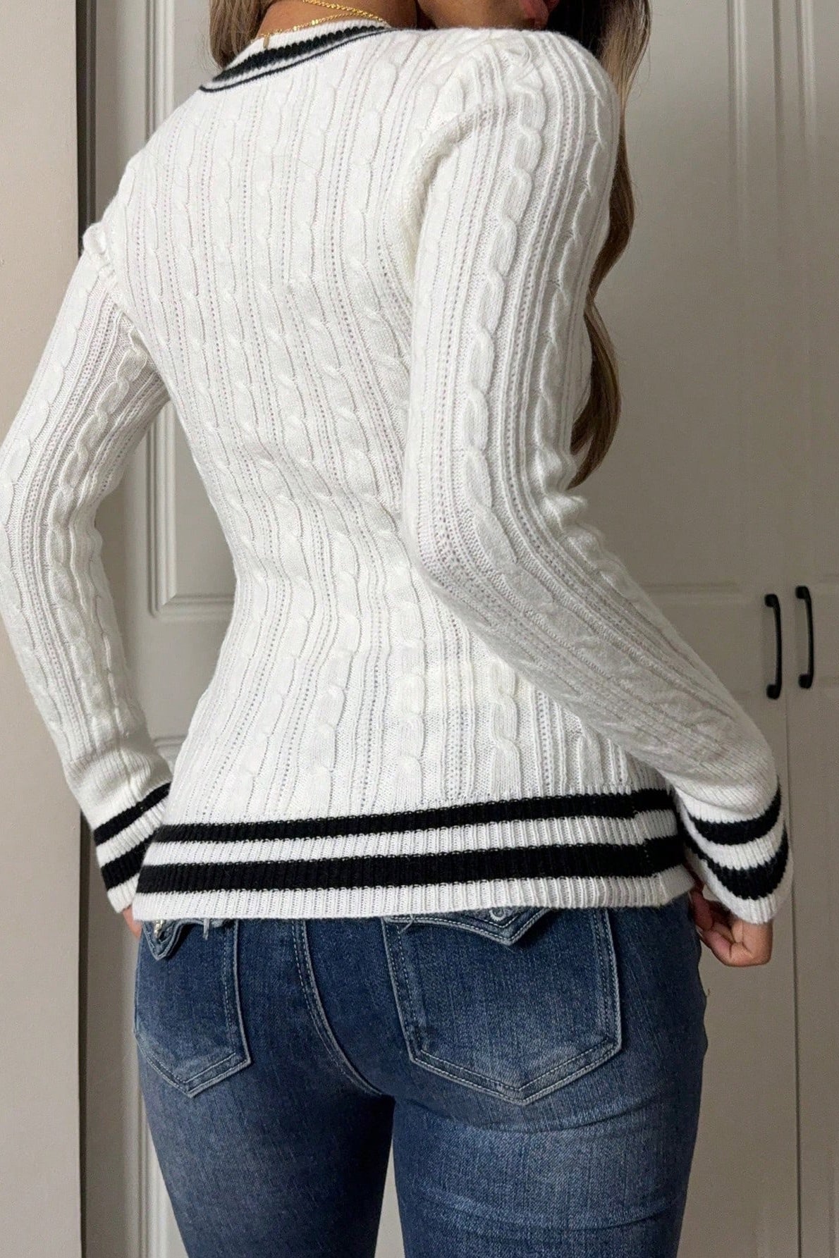 V Neck Long Sleeve Knitwear Sweater