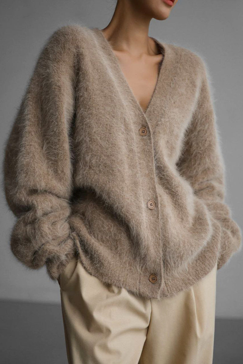 Faux Fur Relaxed Long Sleeve Knit Cardigan