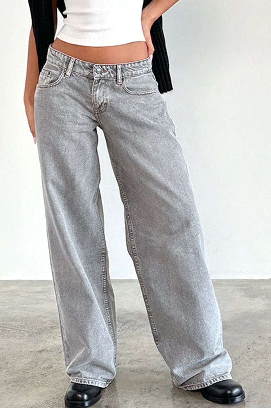 Solid Color Wide Leg Denim Jean