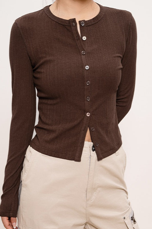 Light Ribbed Slim Button Knit Cardigan