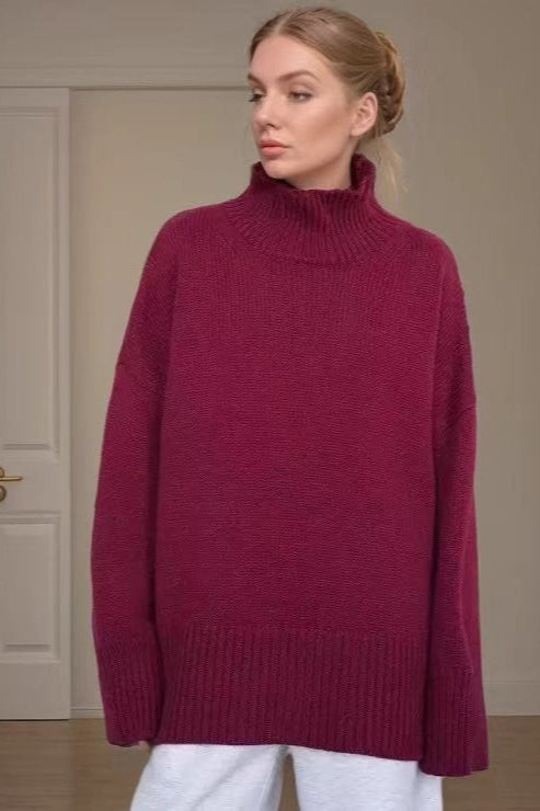 Plain High Neck Knit Sweater