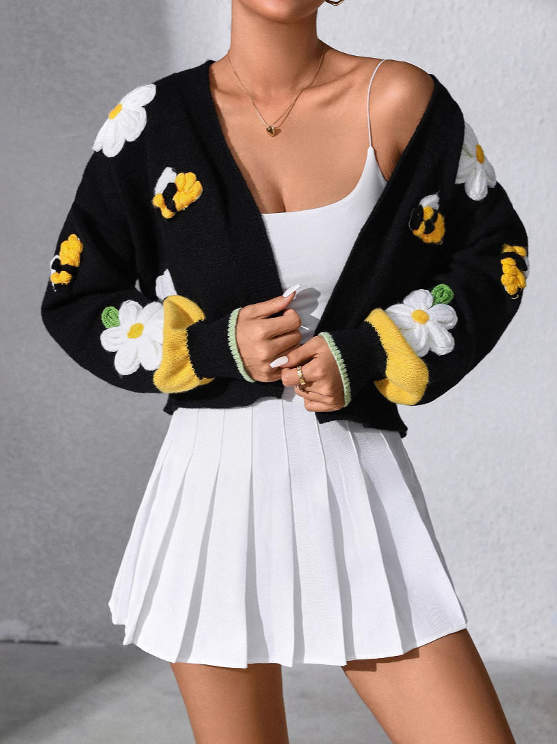 Handcrafted Floral Knit Cardigan