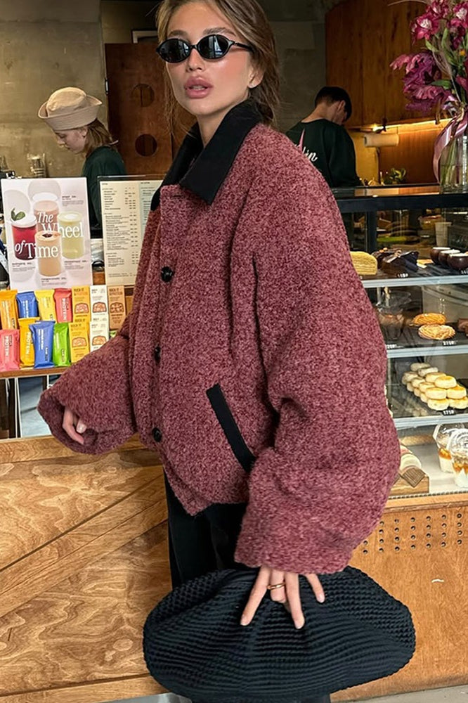 Retro Color Block Lapel Jacket Coat