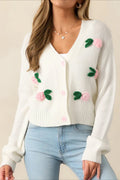3D Floral Buttoned Knit Cardigan