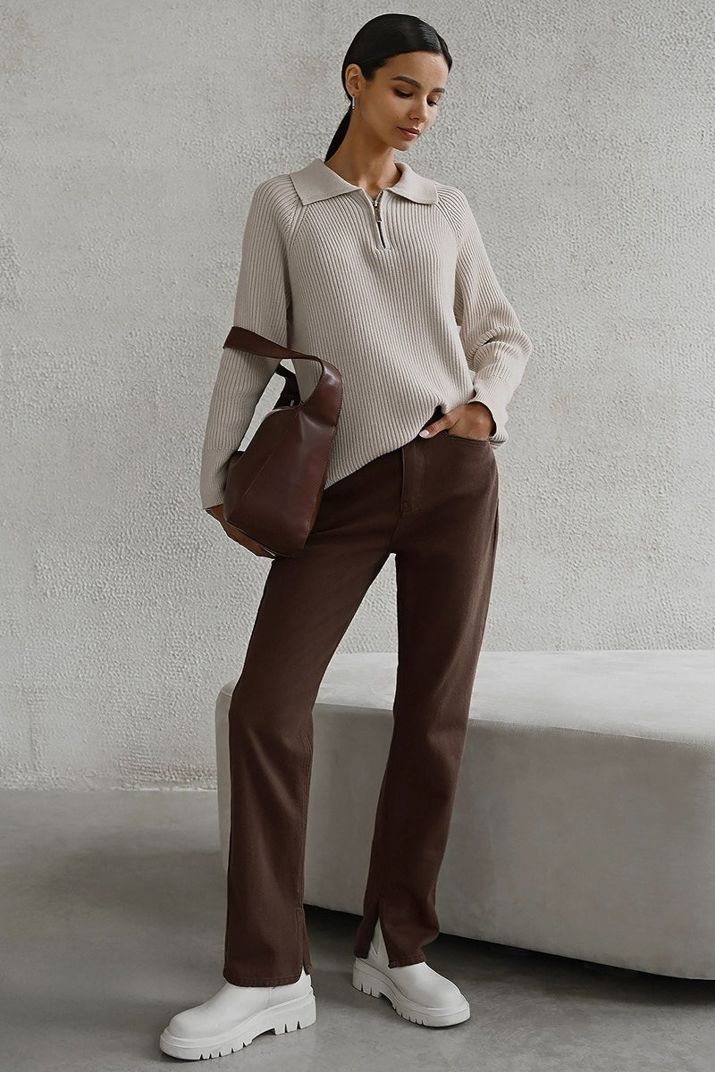 Polo Collar Pullover Knit Sweater