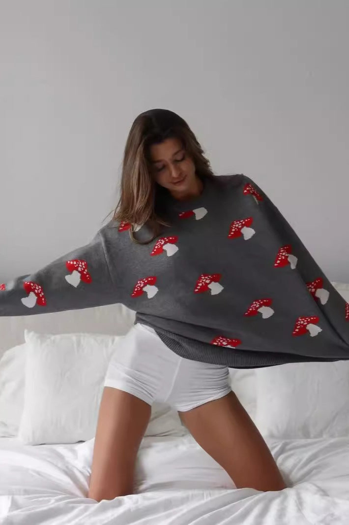 Mushroom Design Knitted Cozy Sweater