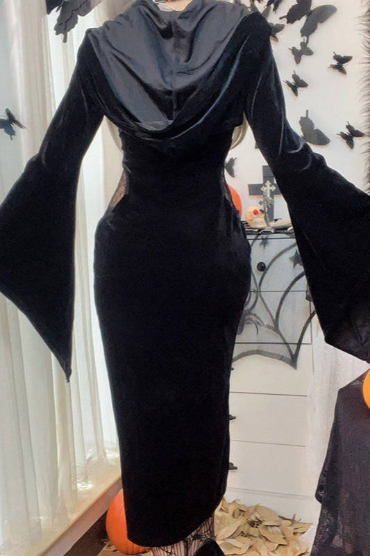 Spiderweb Hooded Flared Gothic Dress