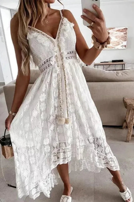 New Lace Sling V Neck Floral Dress
