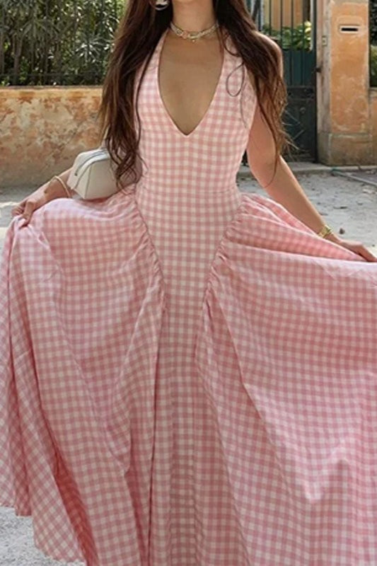 Graceful Waist-Pleated Maxi Dress