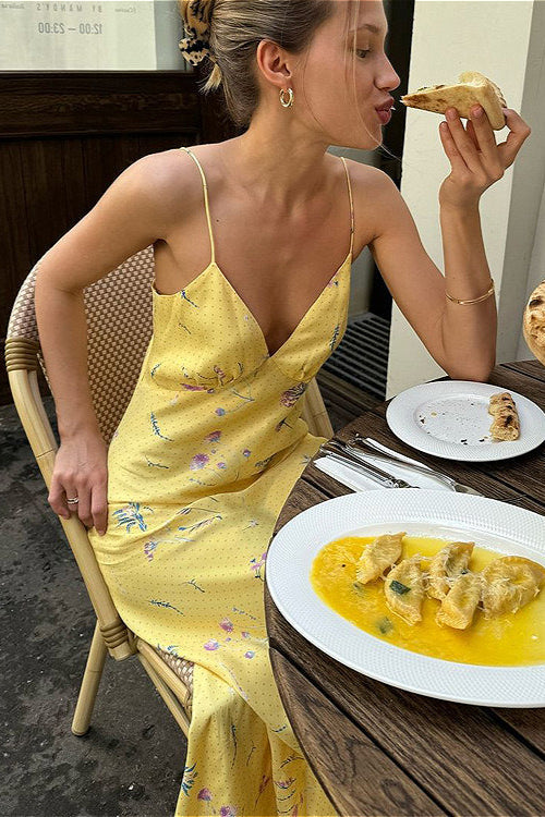 Sleeveless Deep V Off Shoulder Maxi Floral Dress
