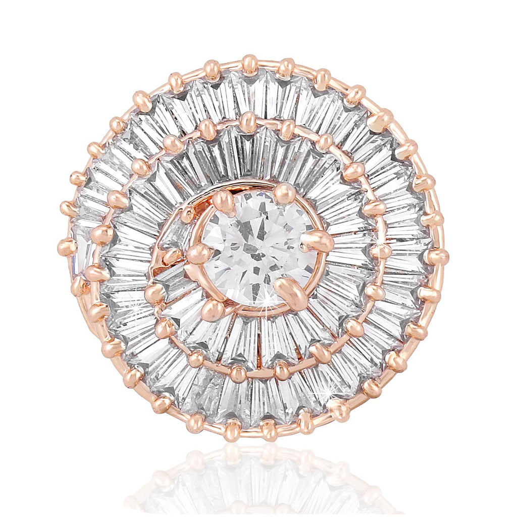 White AD Studded Adjustable Floral Ring