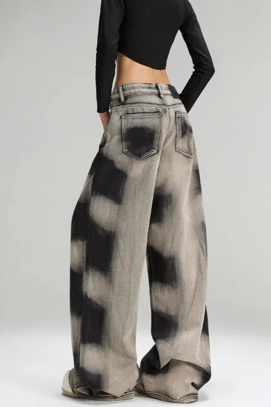 Grey Tie Dye Wide Leg Jean