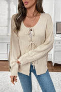 Front-Tie Round Neck Plain Knit Cardigan