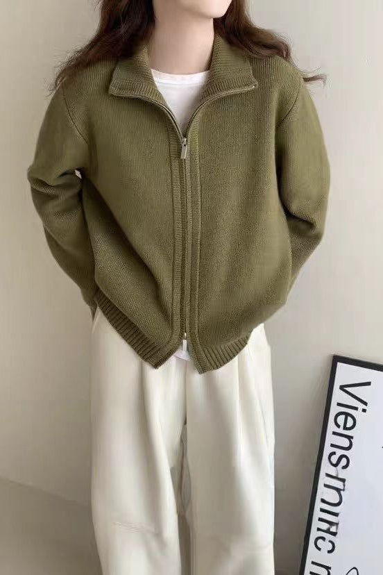 High Neck Zip Detail Sweater