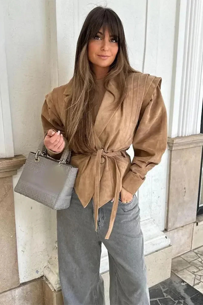 Trendy Tie Waist Mini Coat
