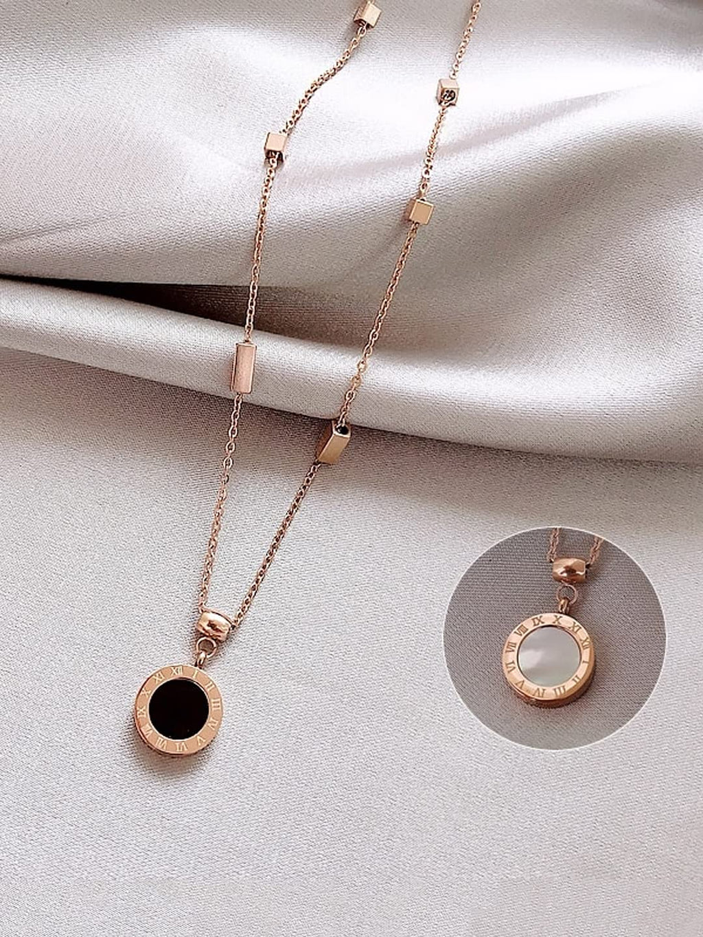 Rose Gold Roman Pendant Chain Necklace