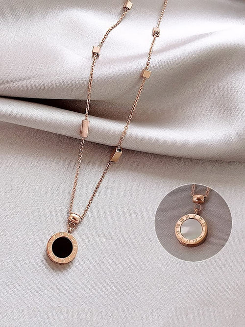 Rose Gold Roman Pendant Chain Necklace