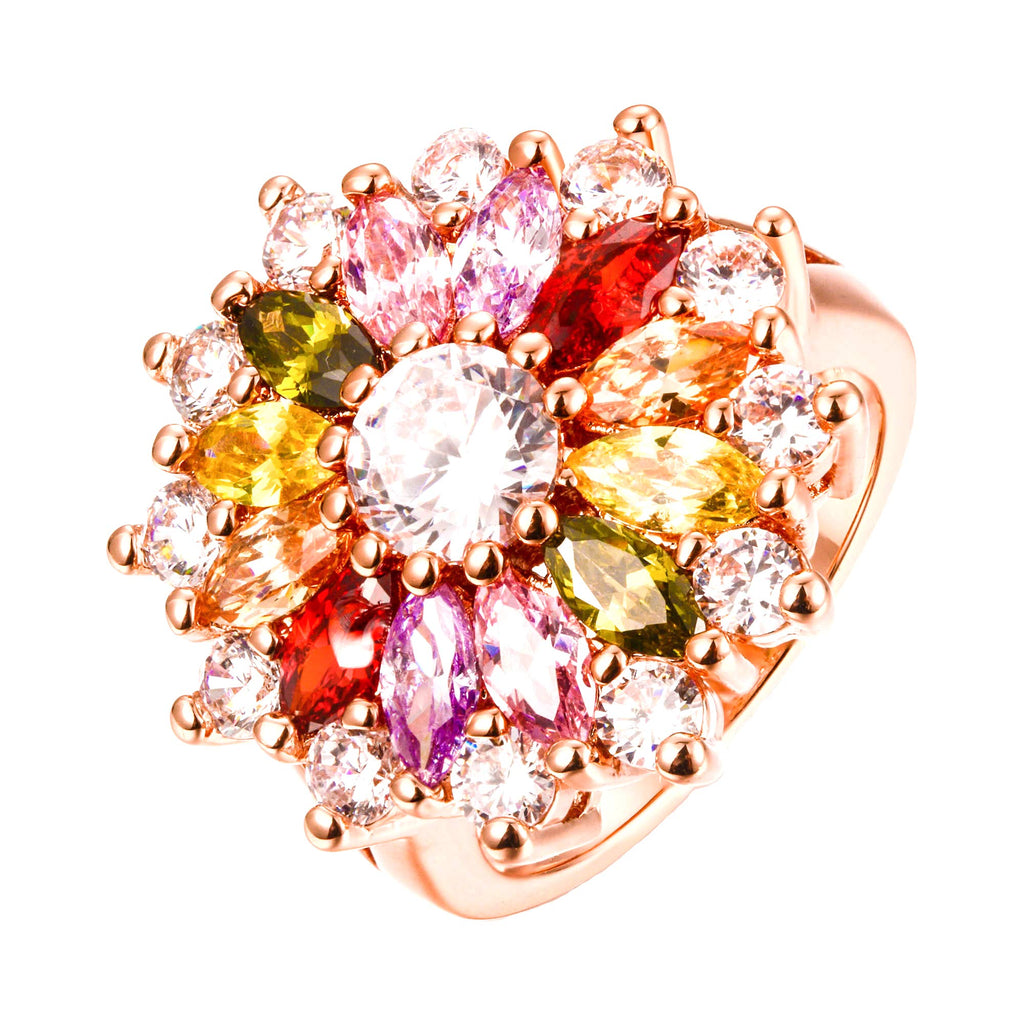 Multicolor Floral Swiss Zircon Rose Gold Ring