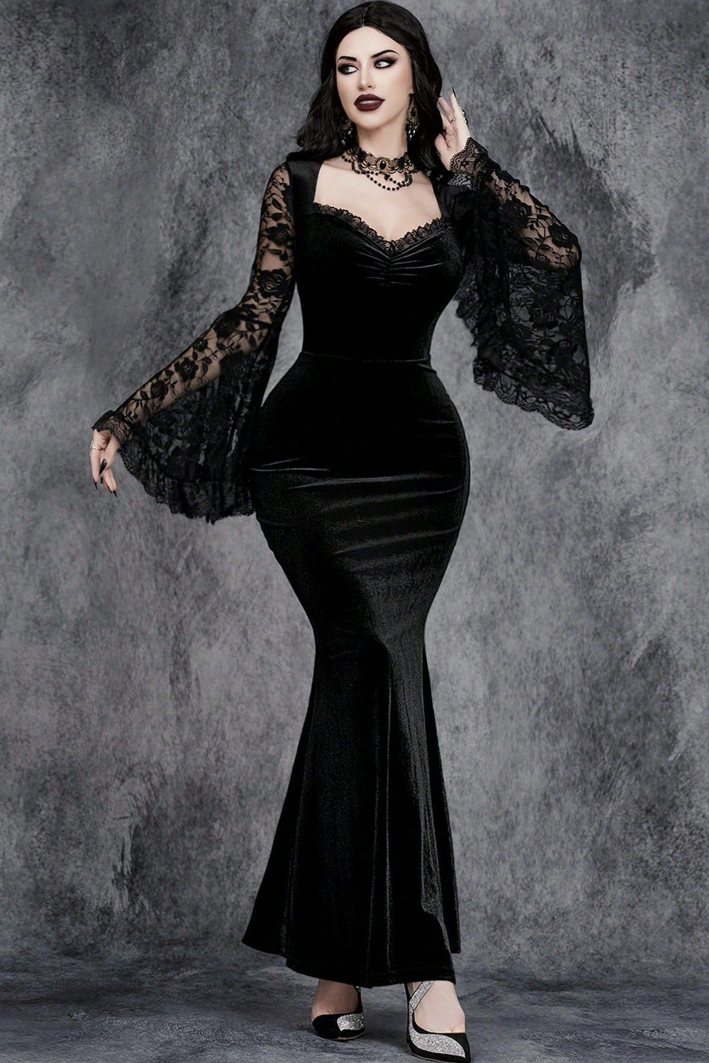 Flared Sleeve Lace Gothic Dress