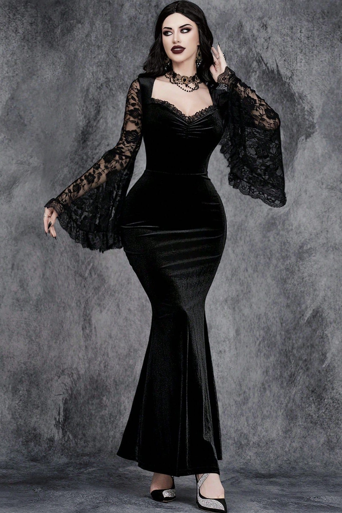 Flared Sleeve Lace Gothic Dress