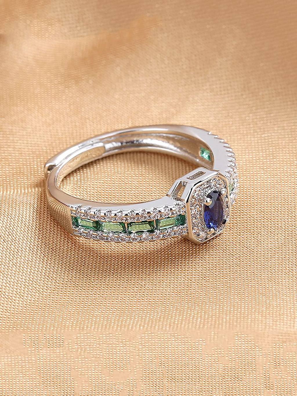 Blue Crystal Silver Toned Ring