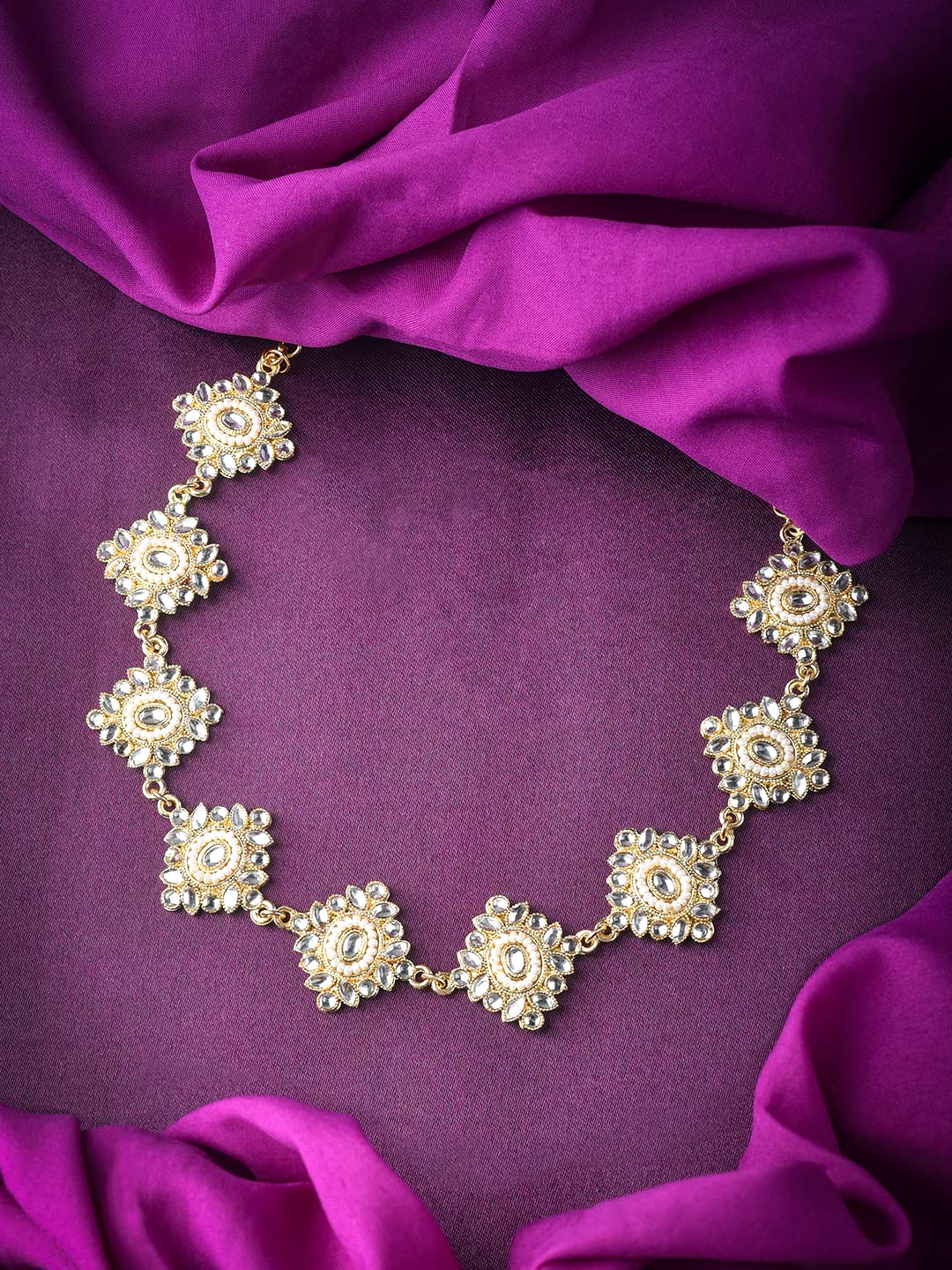 Gold Kundan Traditional Hairband Necklace