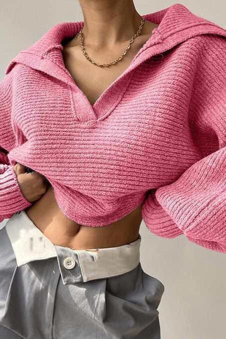 Long Sleeve Collared Knit Sweater