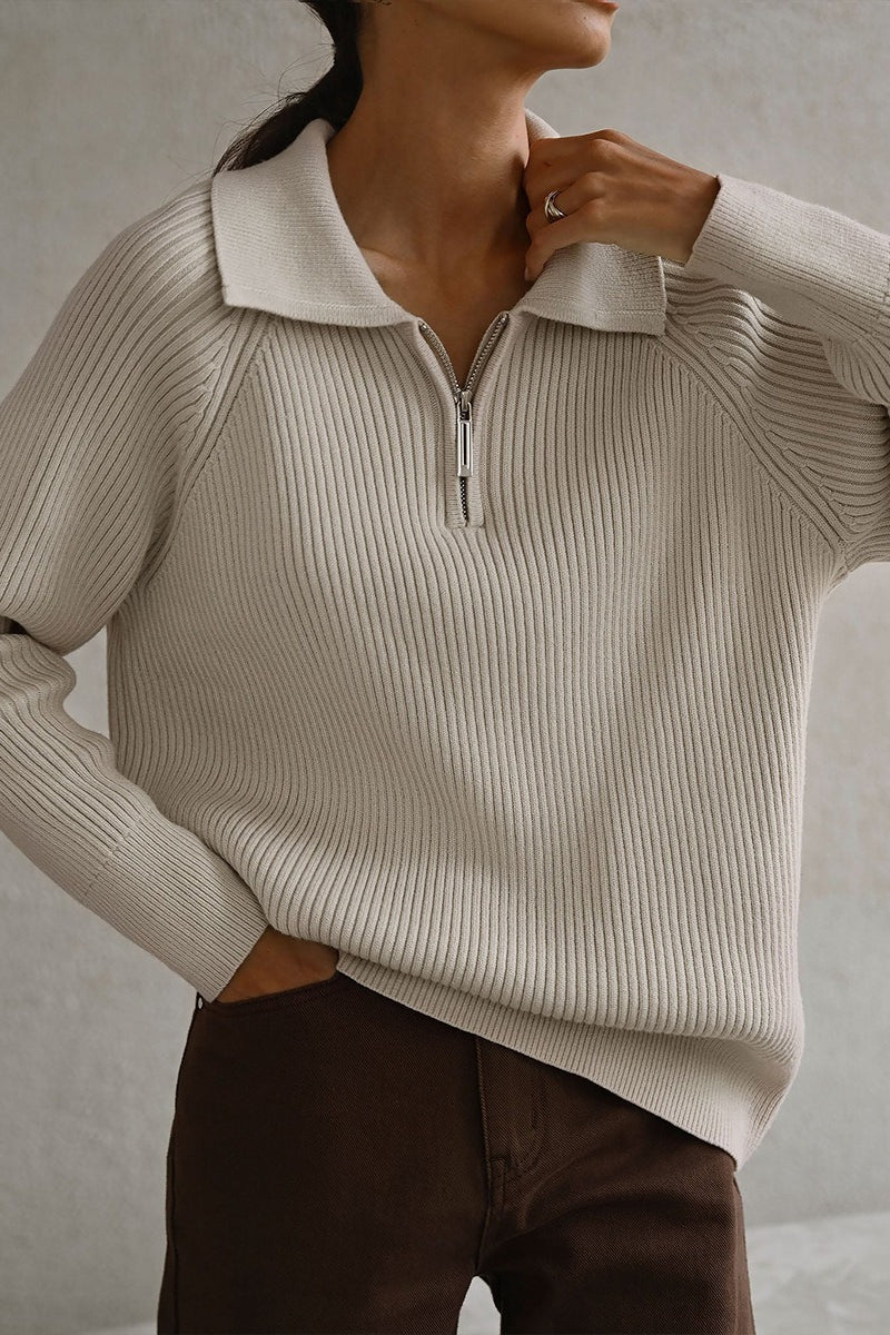 Polo Collar Pullover Knit Sweater
