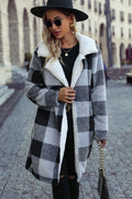 Lapel Checked Open Front Coat