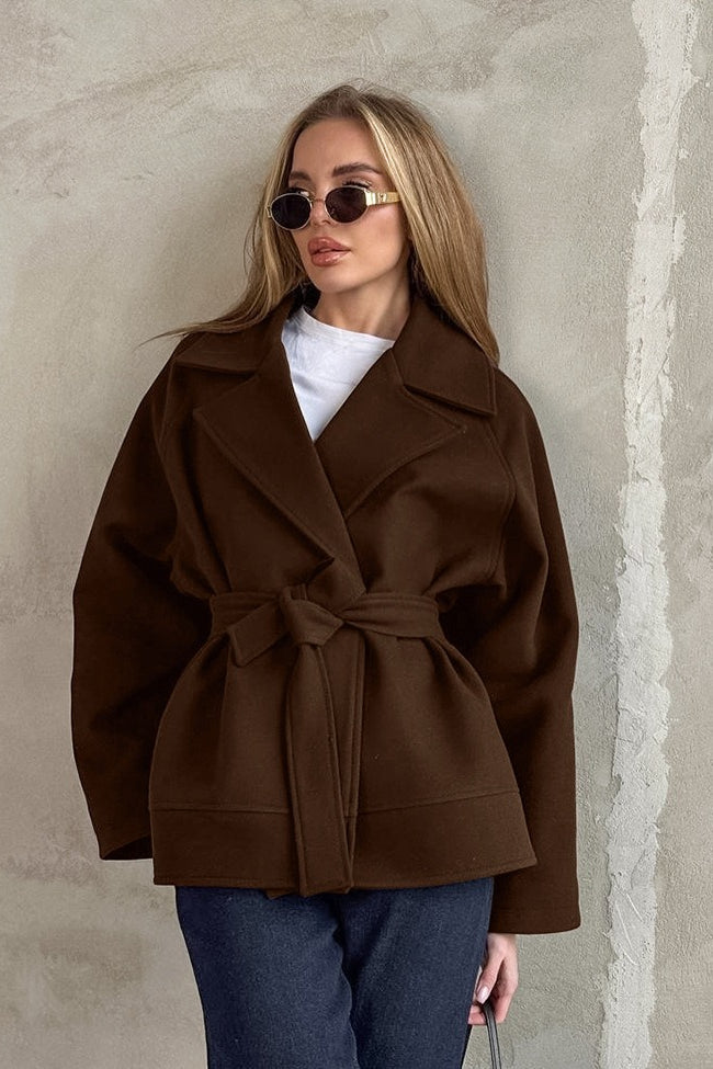 Retro Brown Belted Wool Blend Midi Coat