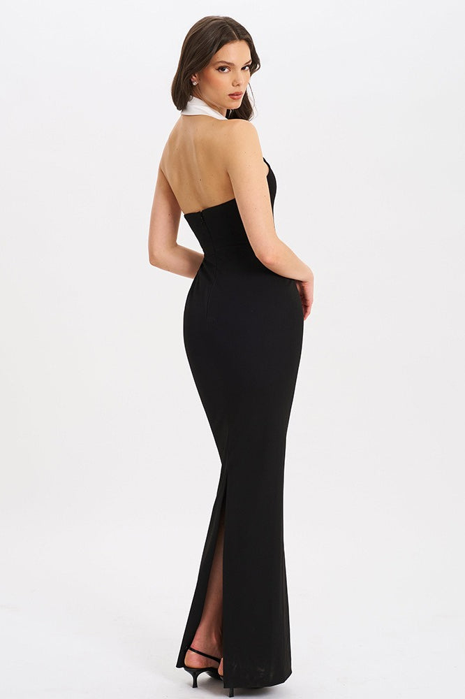 Collared Open Back Split Maxi Dress