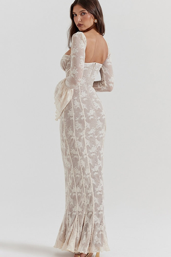 Lace Bodycon Flare Sleeve Maxi Dress