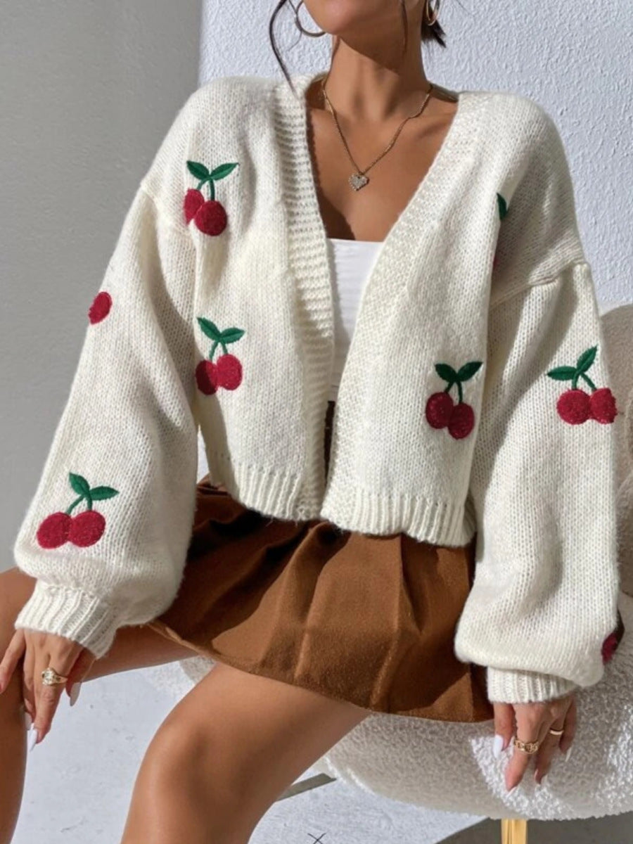 Embroidered Open Knit Cardigan