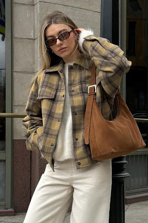 Vintage Loose Checked Wool Coat