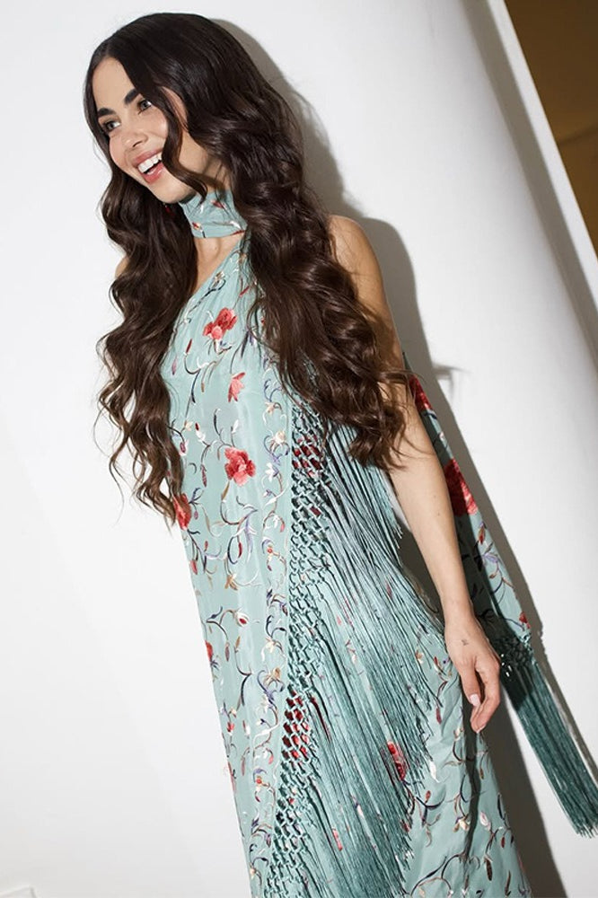 Printed Tassel Sleeveless Backless Floral Dress