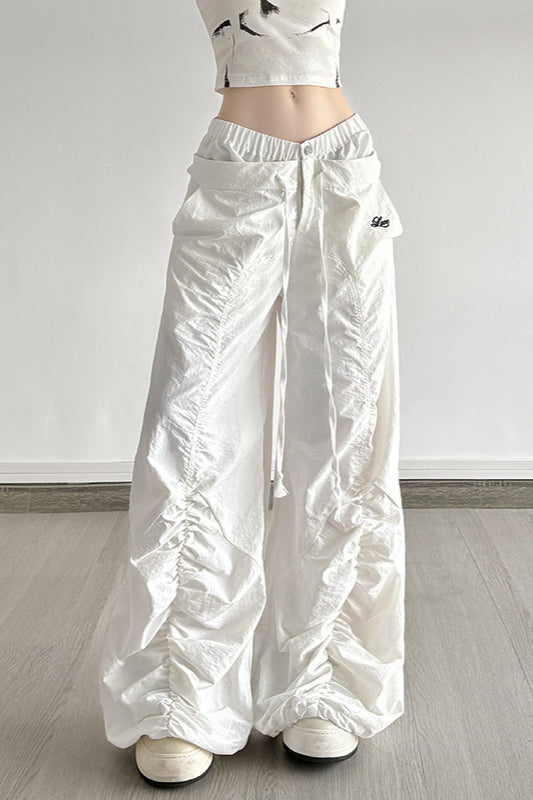 White Drawstring Wide-Leg Pant