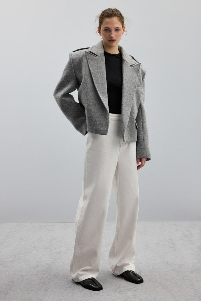 Notch Lapel Epaulet Wool Blend Loose Coat