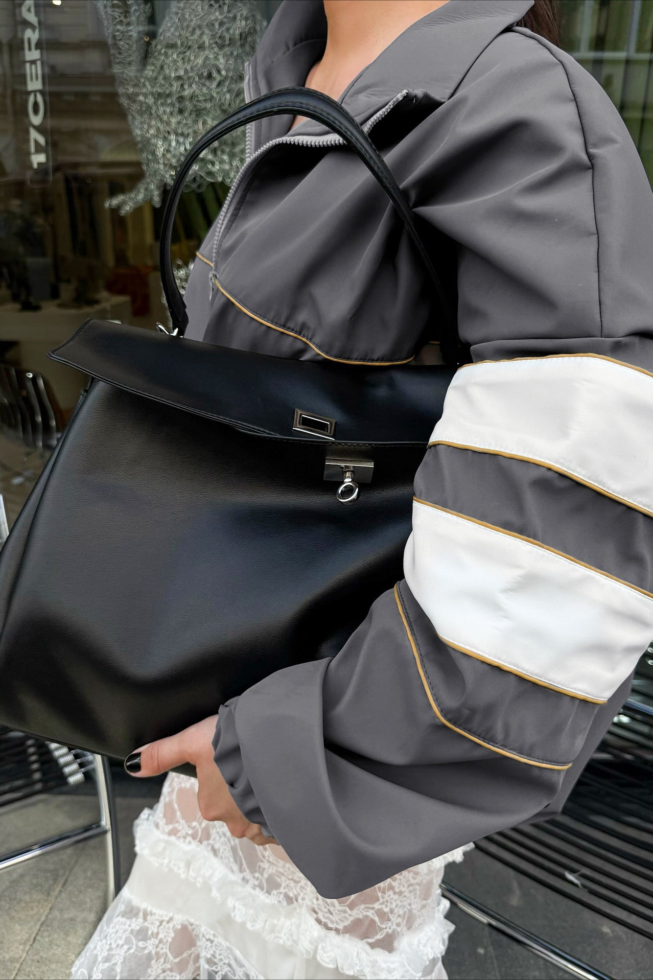 Color Block Loose Designer Mandarin Collar Coat