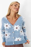 Floral V-Neck Knit Long Sleeve Cardigan