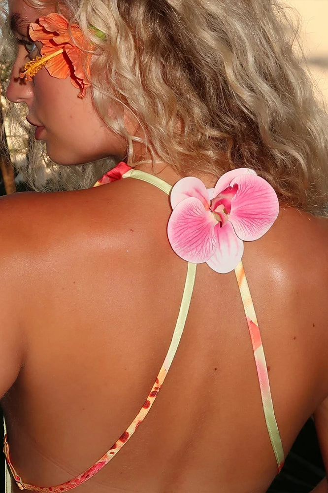Satin Halter Backless Floral Dress