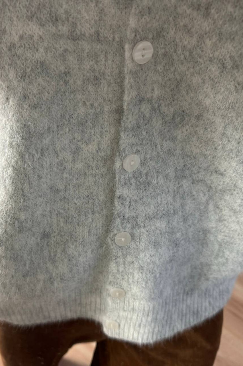 Gray Wool Shell Button Knit Cardigan