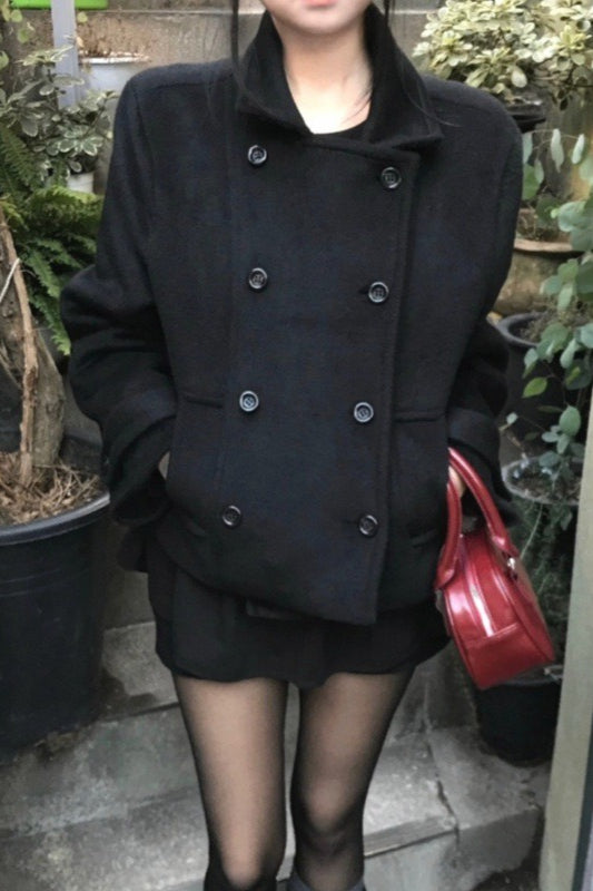 Retro Preppy Fleece Lined Wool Blend Mini Coat