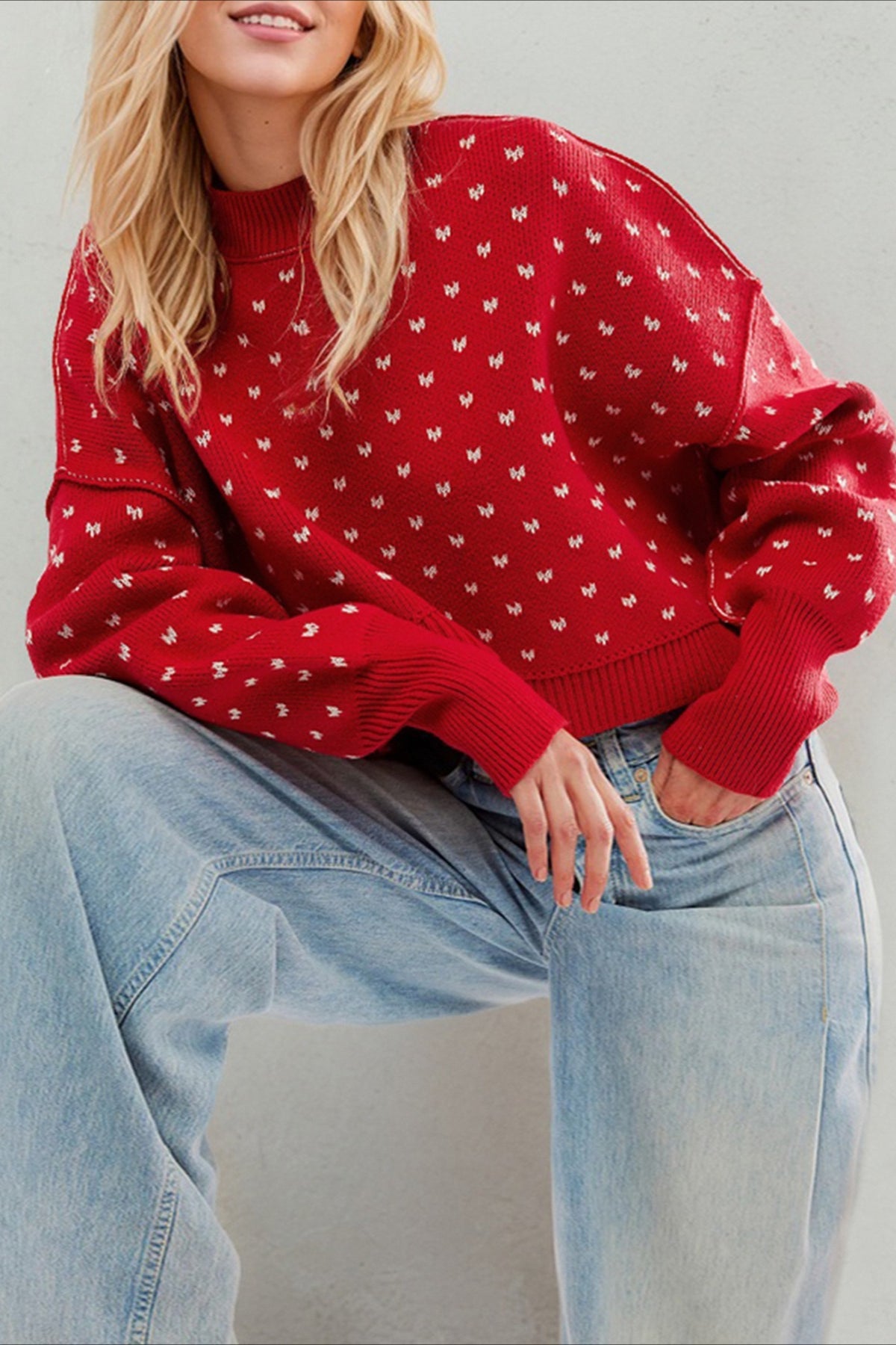 Cropped Butterfly Design Sweater