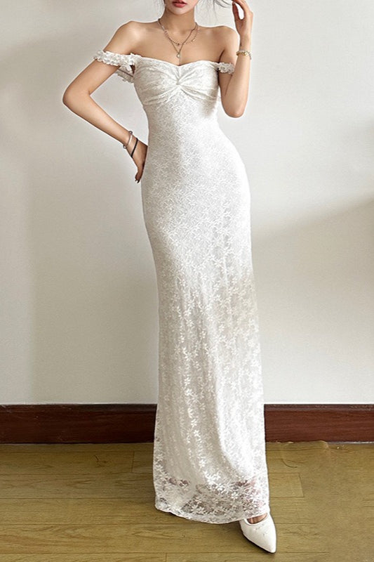 Lace Spaghetti Strap Open Back Maxi Dress