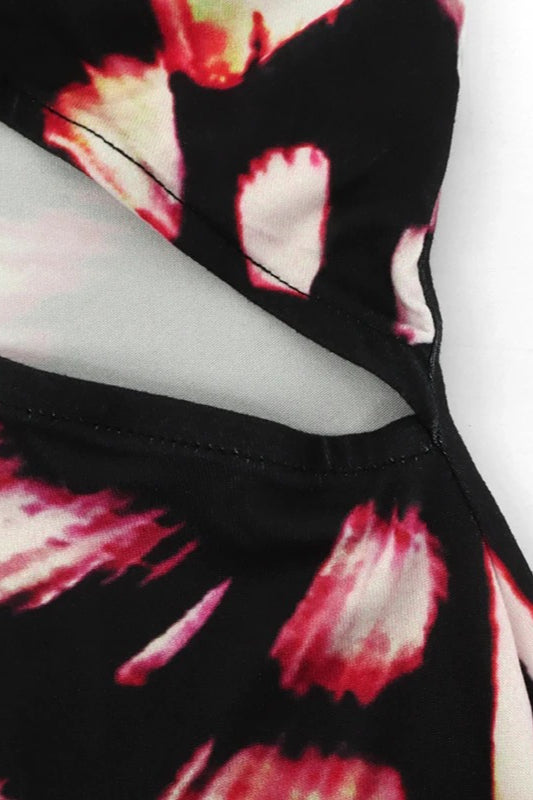 Black Round Neck Hollow Sleeveless Floral Dress