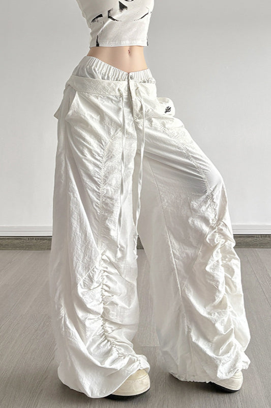 White Drawstring Wide-Leg Pant
