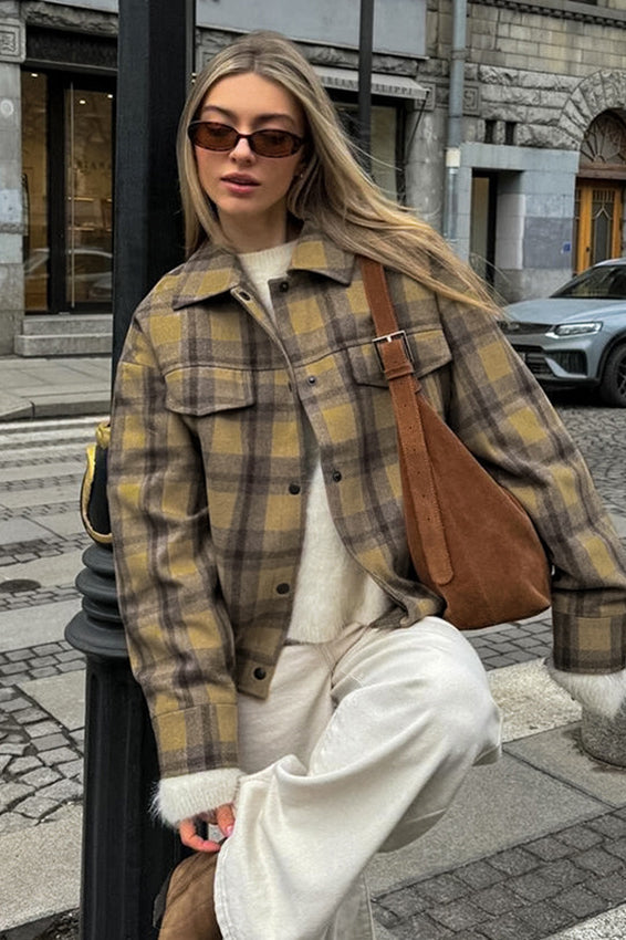 Vintage Loose Checked Wool Coat