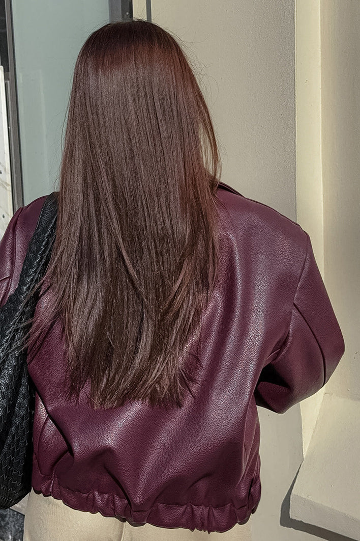 Burgundy Retro Biker Coat