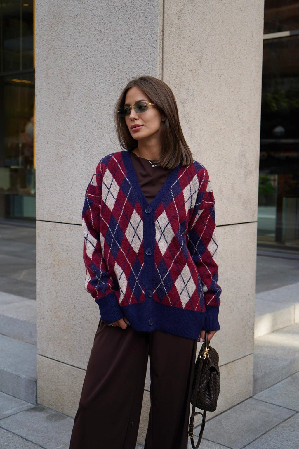 Thick Plaid V-Neck Cozy Knit Cardigan
